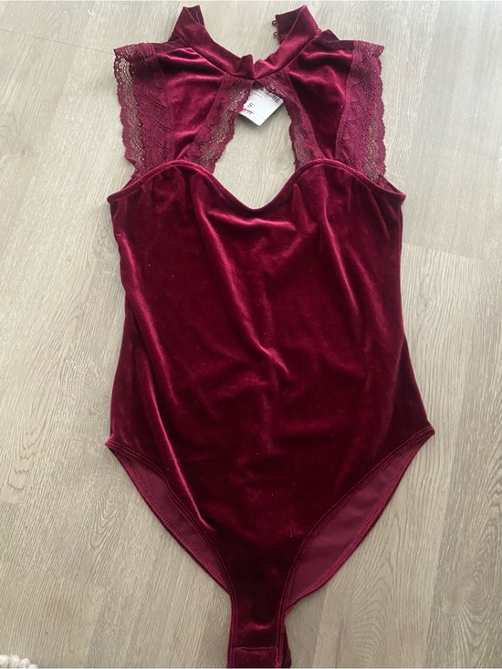 Tops - Velvet Lace Halter Bodysuit - Burgundy - SMALL NWT